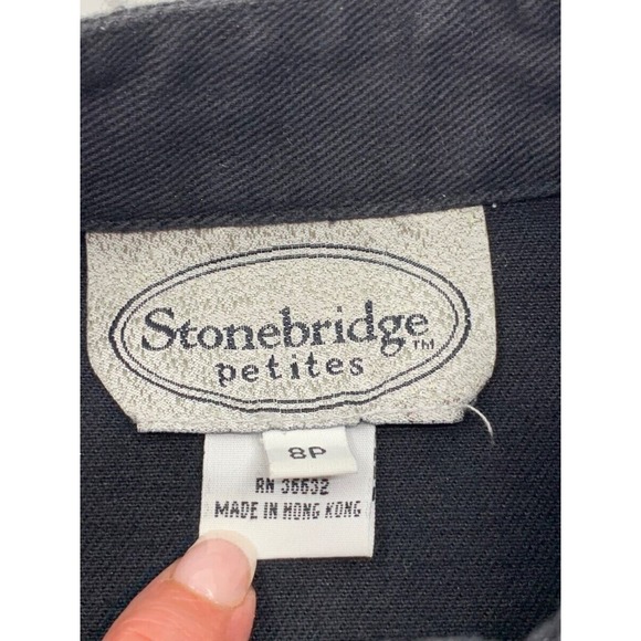 Stonebridge Petites LS Button Front Black Denim Jacket Embroidered Studded‎ 8P - Picture 3 of 5